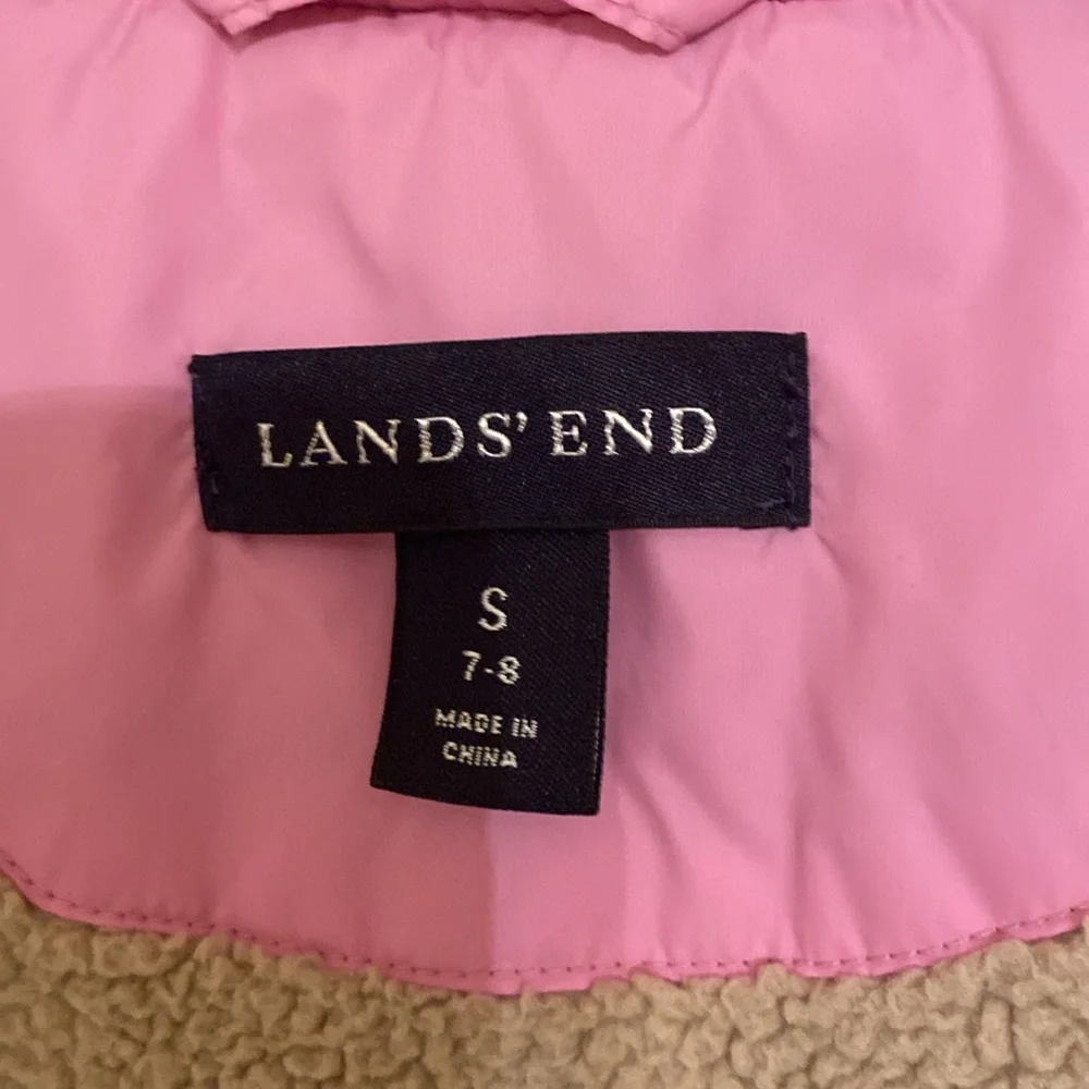 Lands’ End Girls Fleece Lined Vest Pink Cotton Candy Size 7/8 Zip Pockets Warm